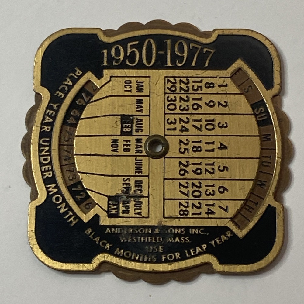 Vtg Marine Trust Co 100th Anniversary Metal Perpetual Pocket Calendar 1950-1977